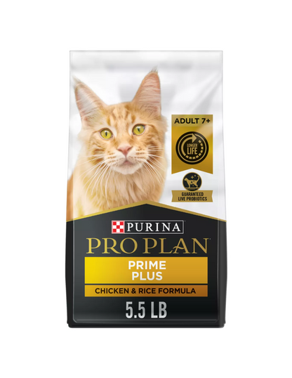 Alimento seco para gatos mayores Purina Pro Plan Prime Plus: antioxidantes, alto contenido de proteínas, pollo y arroz