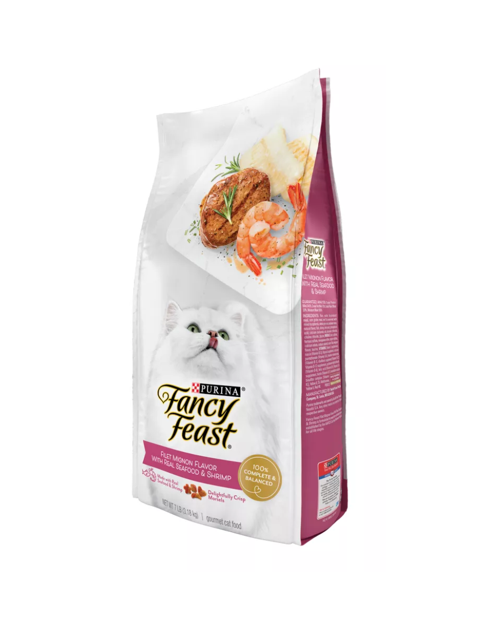 Alimento seco para gatos Purina Fancy Feast sabor filete mignon con mariscos y camarones