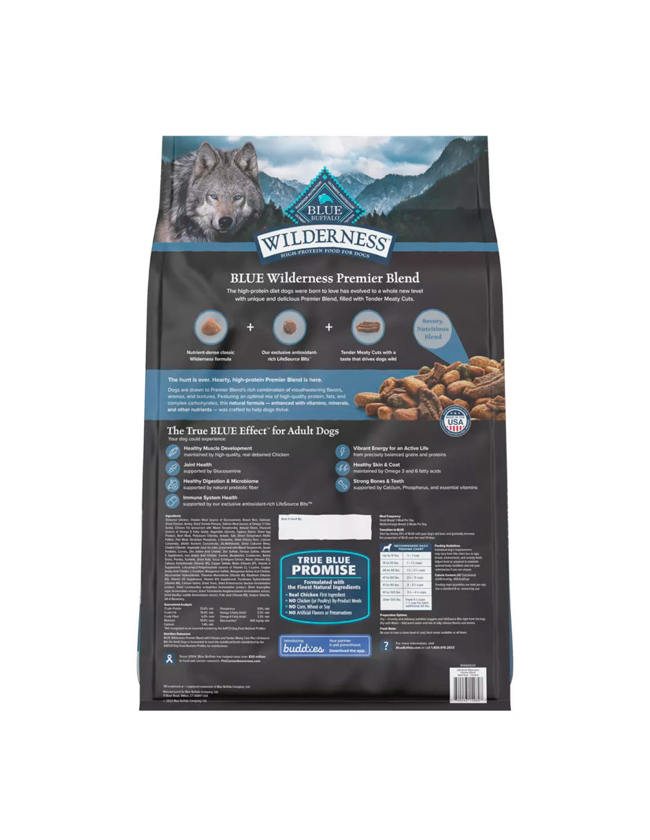 Blue Buffalo Wilderness Premier Blend para perros adultos cortes de carne y pollo 10.8 kg