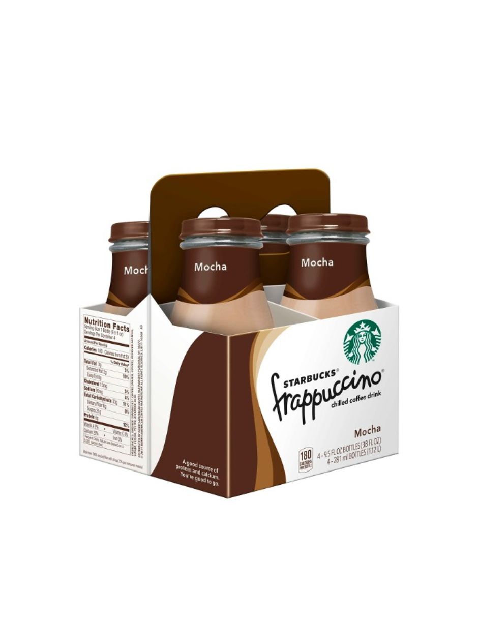 Pack Starbucks Frappuccino 4 botellas de vidrio 281ml (variedad sabores)