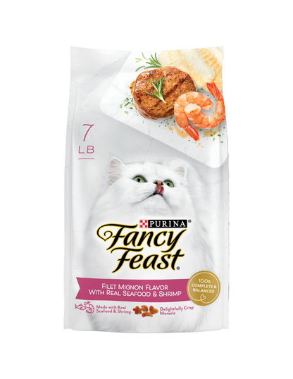 Alimento seco para gatos Purina Fancy Feast sabor filete mignon con mariscos y camarones