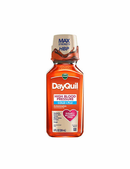 Vicks DayQuil Cold and Flu jarabe para la gripe para personas con presión arterial alta 236ml