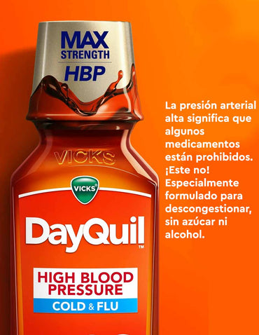 Vicks DayQuil Cold and Flu jarabe para la gripe para personas con presión arterial alta 236ml