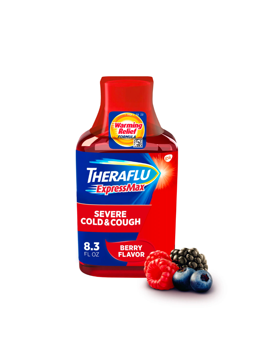 Theraflu Expressmax jarabe para la tos severa, resfriado y gripe, sabor a bayas 245ml