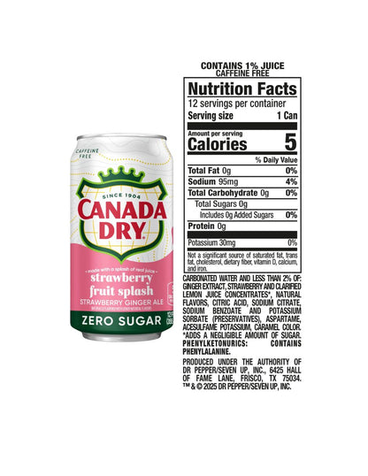 Refresco Ginger Ale Canada Dry Fresa Sin Azúcar 12x355 ml