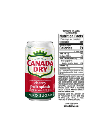 Refresco Ginger Ale Canada Dry Cereza Sin Azúcar 12x355 ml
