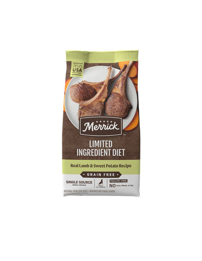 Alimento Merrick Cordero Batata sin cereales para perros 9.9 kg