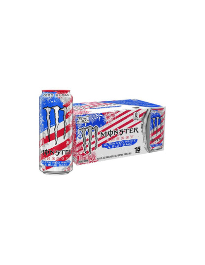 Monster Ultra Blue Razz Sin Azúcar 15 Latas 7.1 L