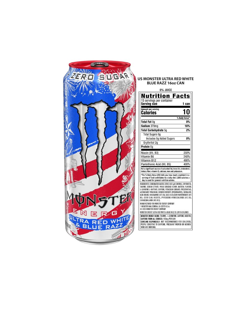 Monster Ultra Blue Razz Sin Azúcar 15 Latas 7.1 L