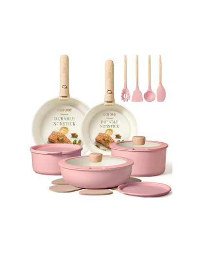 Juego de Ollas Carote Antiadherente Rosa 19 Piezas