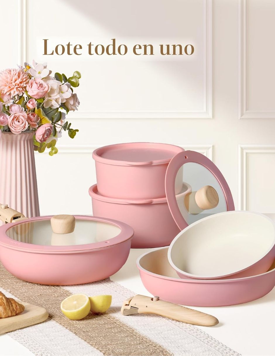 Juego de Ollas Carote Antiadherente Rosa 19 Piezas