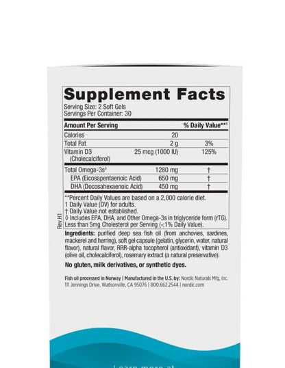 Omega 3 Nordic Naturals con Vitamina D3 60 Cápsulas