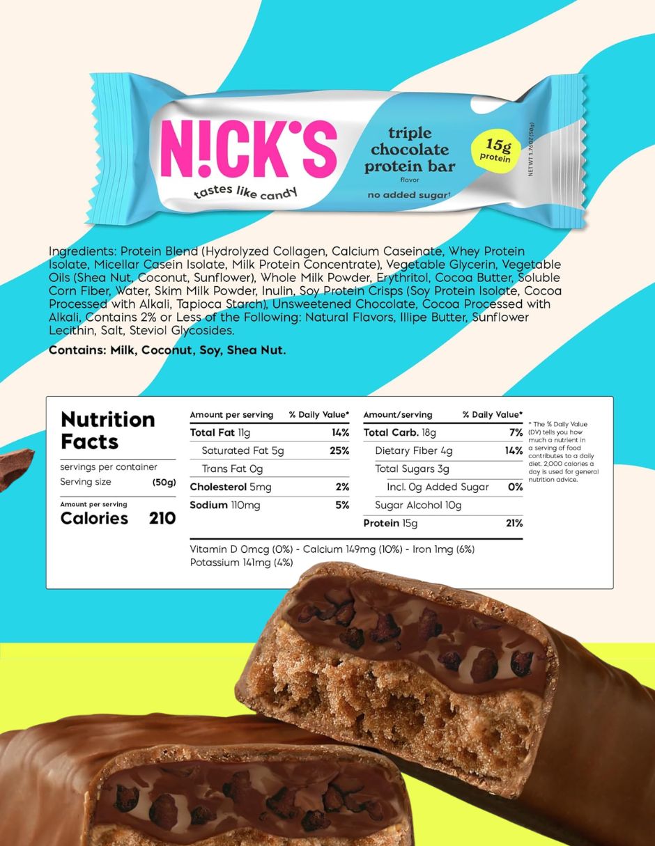 Barras Nick’s Triple Chocolate con Proteína 12 Piezas