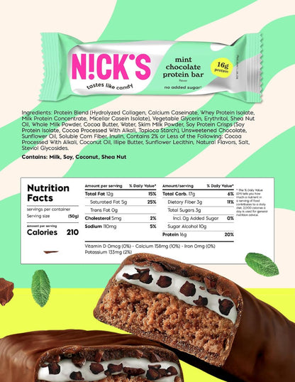 Barras N!CK'S Chocolate Menta con Proteína 50 g x12