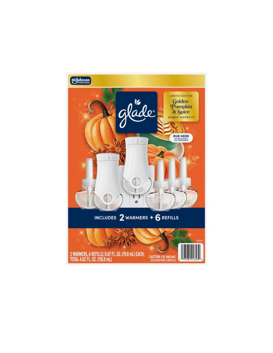 Ambientador Glade Golden Pumpkin Edición Limitada 2 Difusores + 6 Recambios