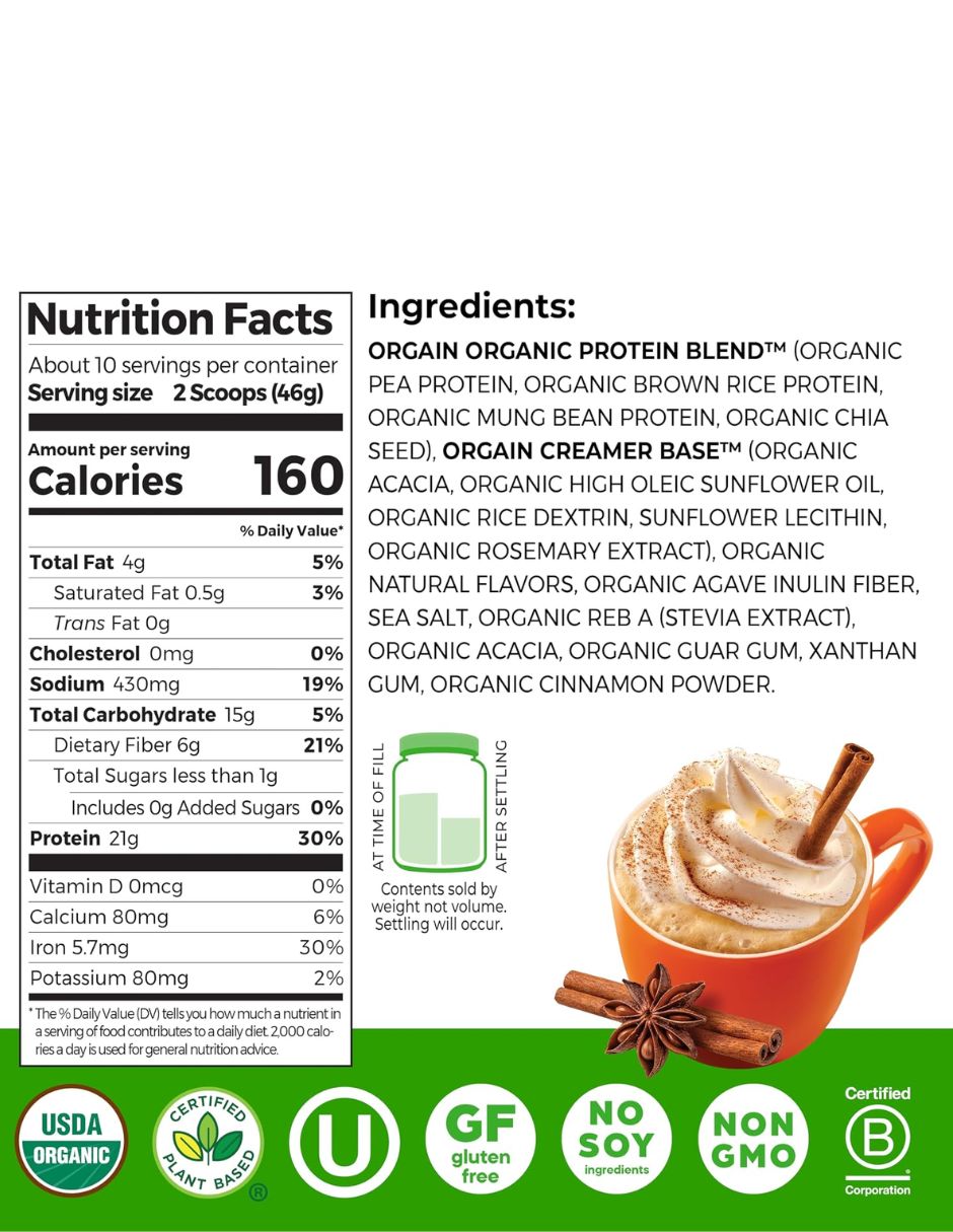 Proteína Vegetal Orgain Pumpkin Spice Orgánica 463 g