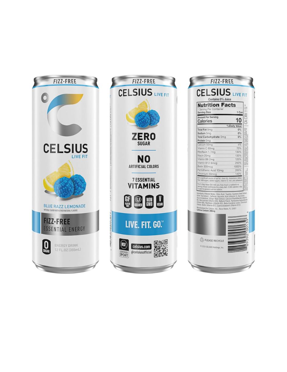 Bebida Energética Celsius Blue Razz Limonada 12 Pzas 355 ml