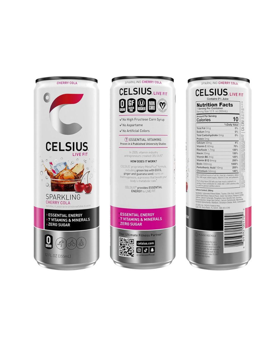 Bebida Energética Celsius Cherry Cola 12 Pzas 355 ml