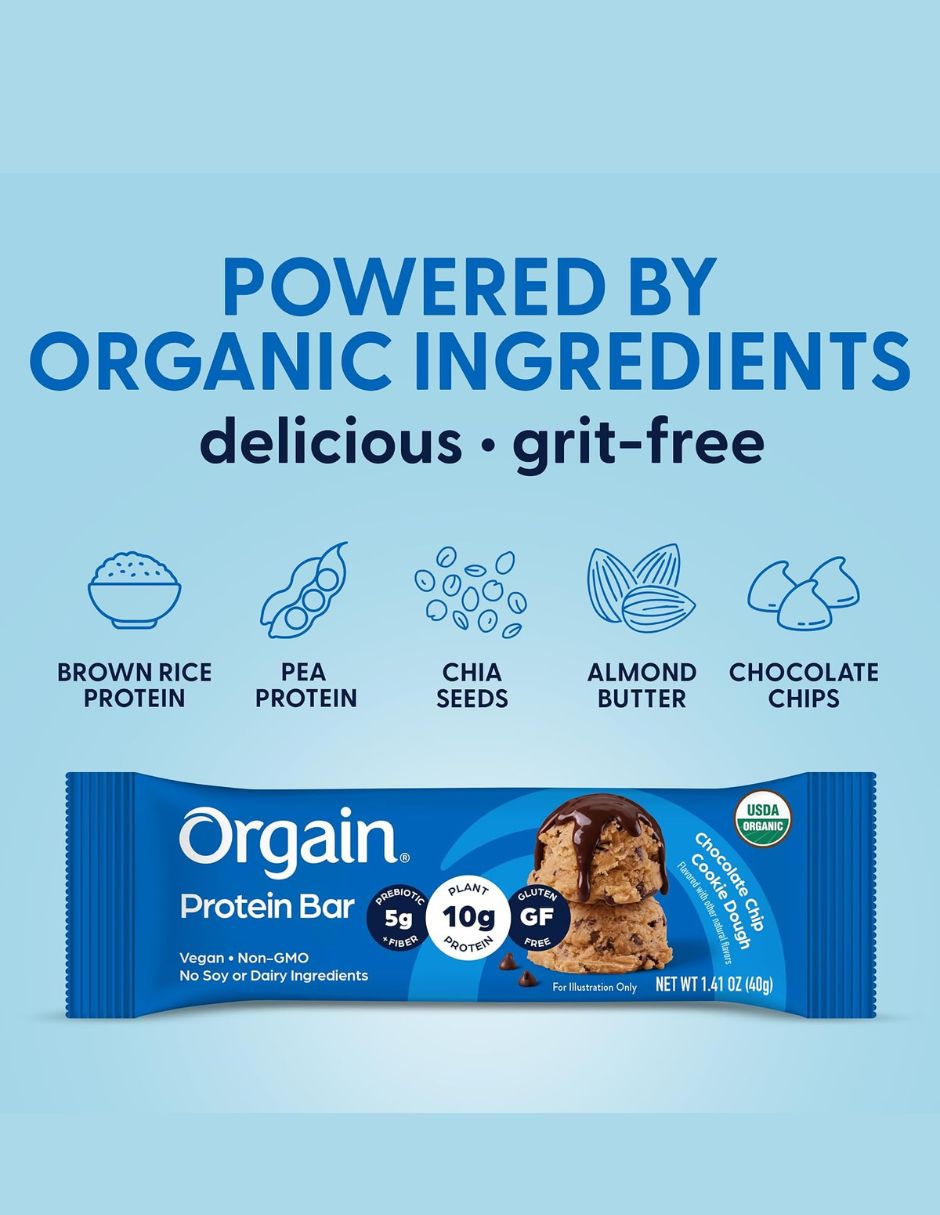 Barra de Proteína Orgain Chispas de Chocolate 12 Pzas 40 g
