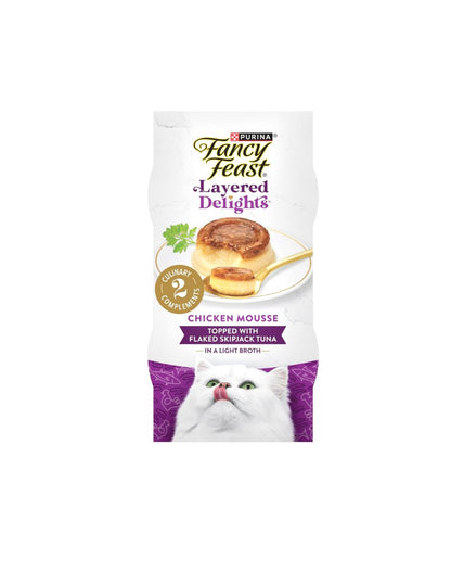 Premios Fancy Feast Layered Delights Pollo y Atún 8 Pzas