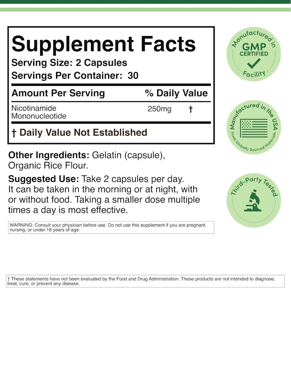 Suplemento Double Wood NMN 250 mg 60 Cápsulas