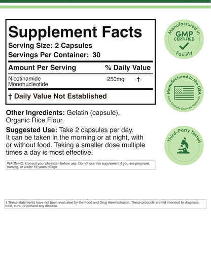 Suplemento Double Wood NMN 250 mg 60 Cápsulas