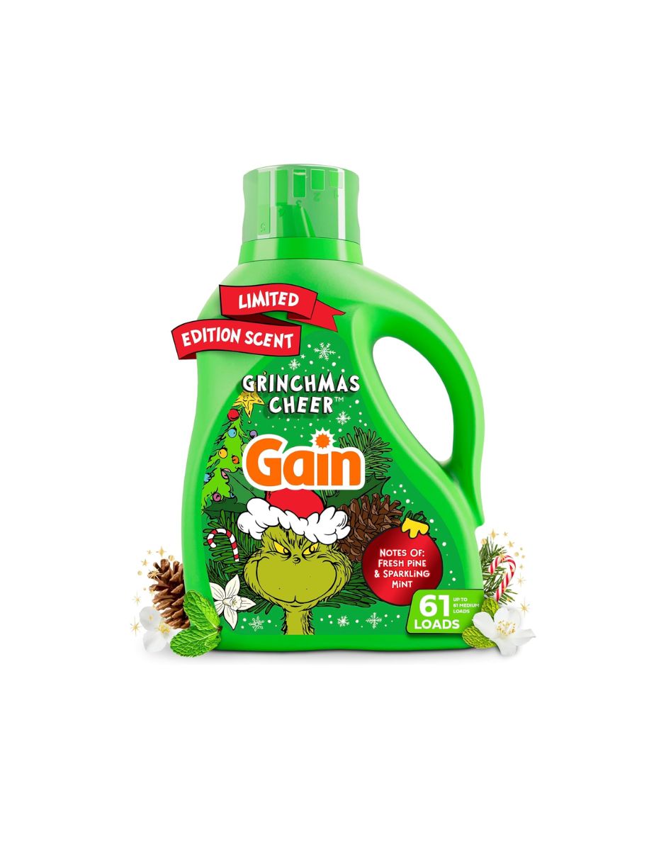 Detergente Gain Edición Limitada Grinchmas Cheer Control de Olores 2.39 L