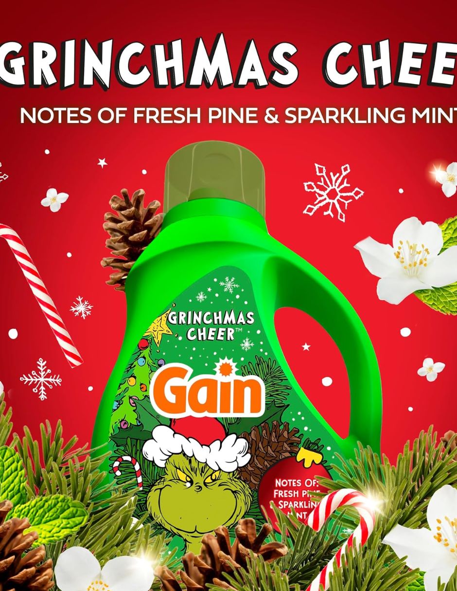Detergente Gain Edición Limitada Grinchmas Cheer Control de Olores 2.39 L