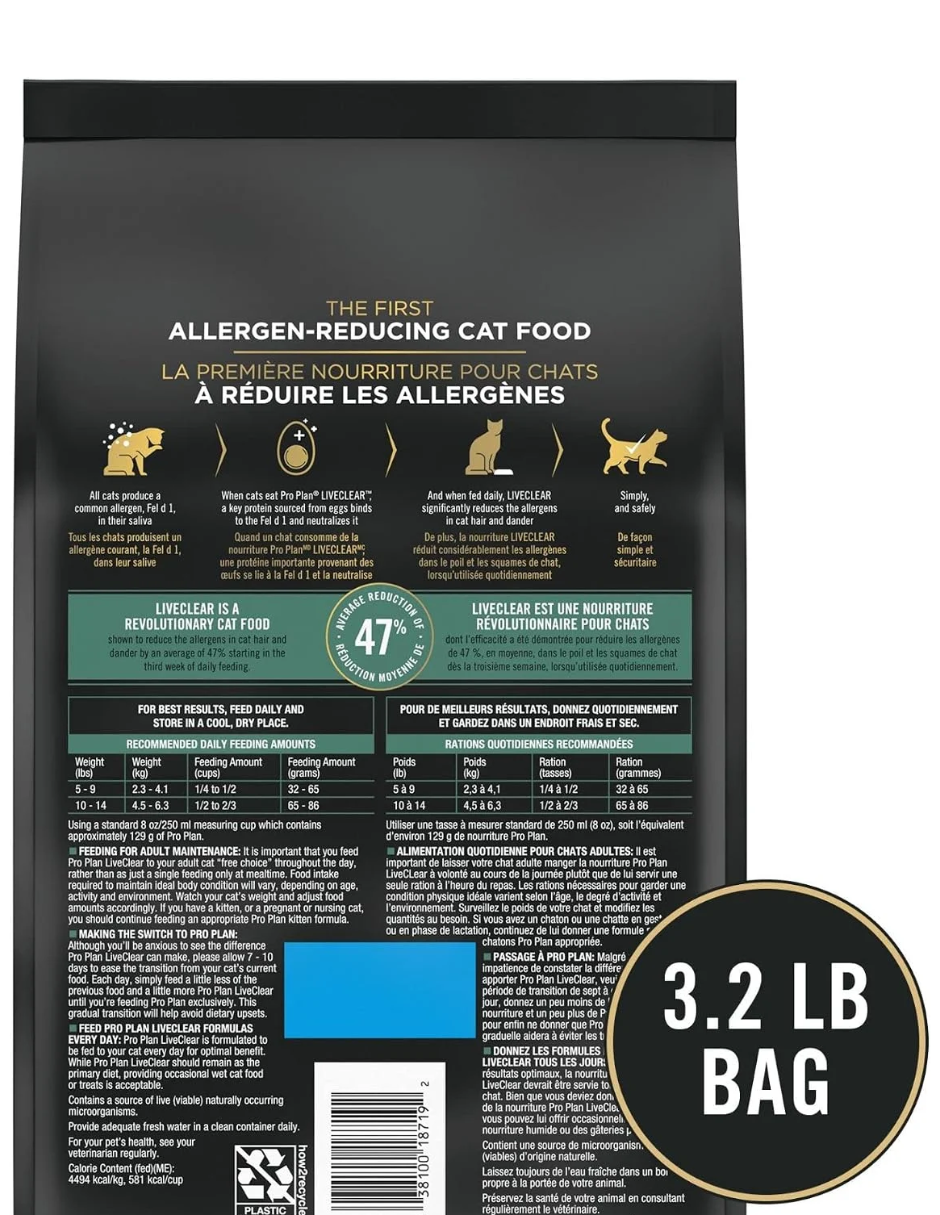 Alimento Purina Pro Plan LiveClear Reducción de alérgenos Pavo y Avena 1.45 kg