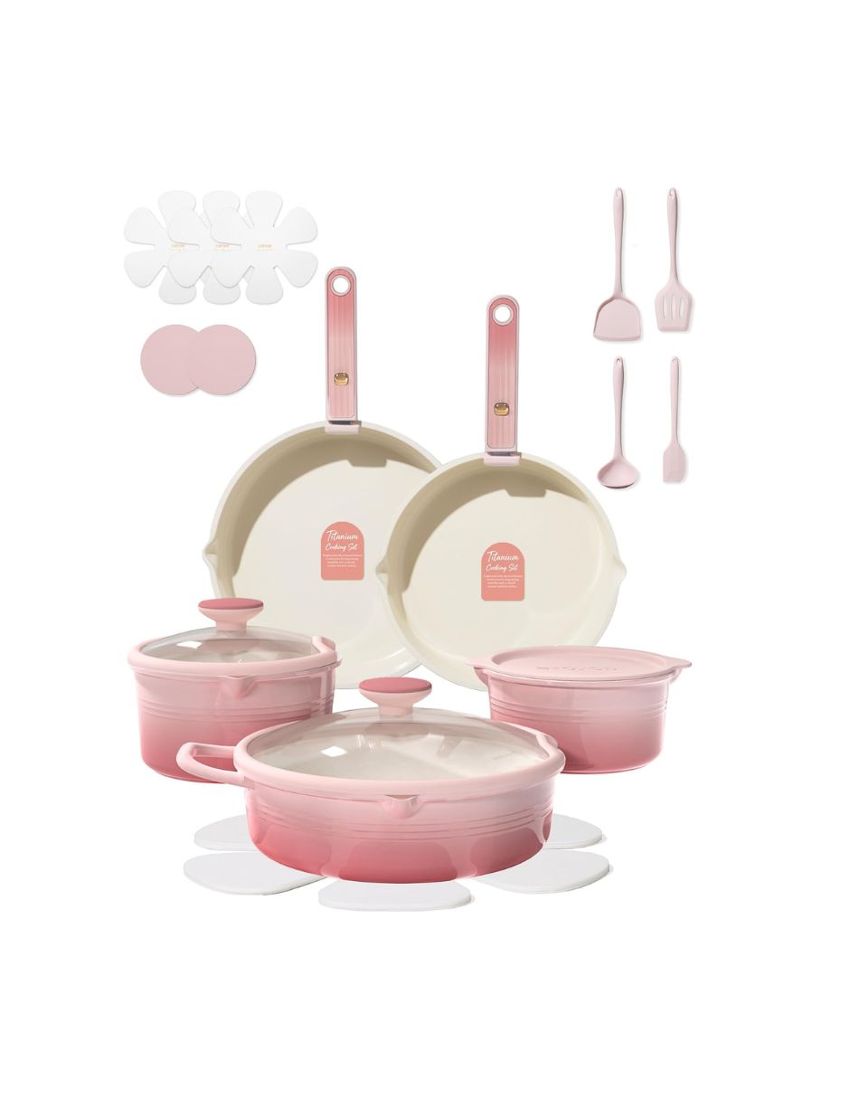 Batería Cocina Titanio CAROTE 20 Piezas Rosa degradado