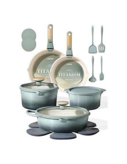Batería Cocina Titanio CAROTE 17 Piezas Azul Verde
