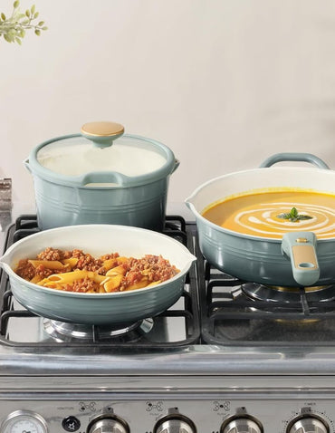 Batería Cocina Titanio CAROTE 17 Piezas Azul Verde