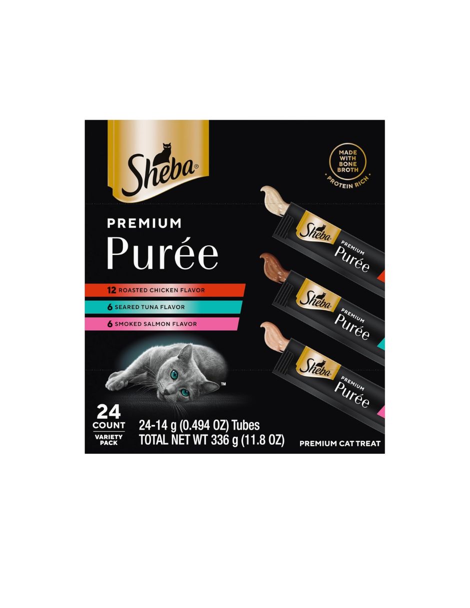 Premios para Gatos Sheba Puré Pollo Salmón y Atún 24 tubos