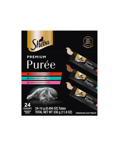 Premios para Gatos Sheba Puré Pollo Salmón y Atún 24 tubos