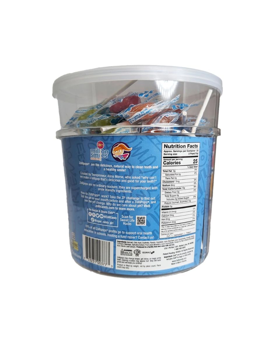 Paletas Sin Azúcar Zollipops Xilitol Sabores 100 Piezas