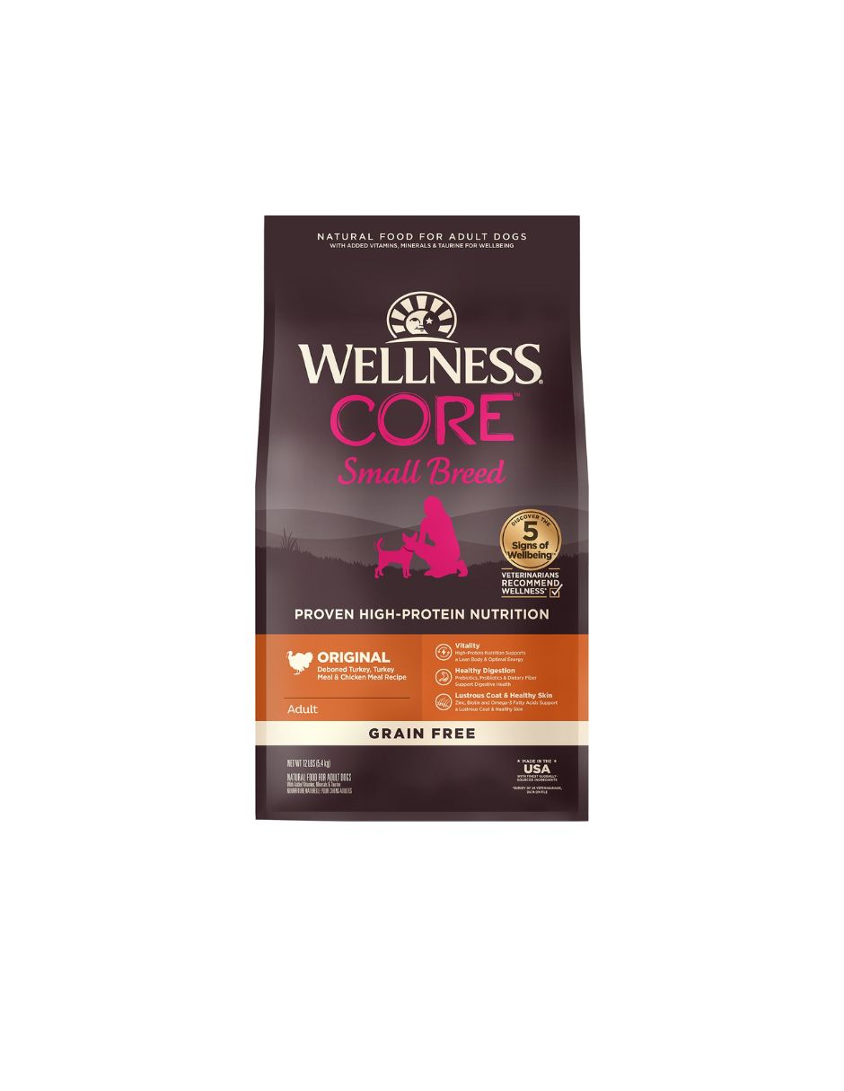 Alimento seco para perros adultos de razas pequeñas Wellness® CORE®: fórmula original, natural y sin cereales