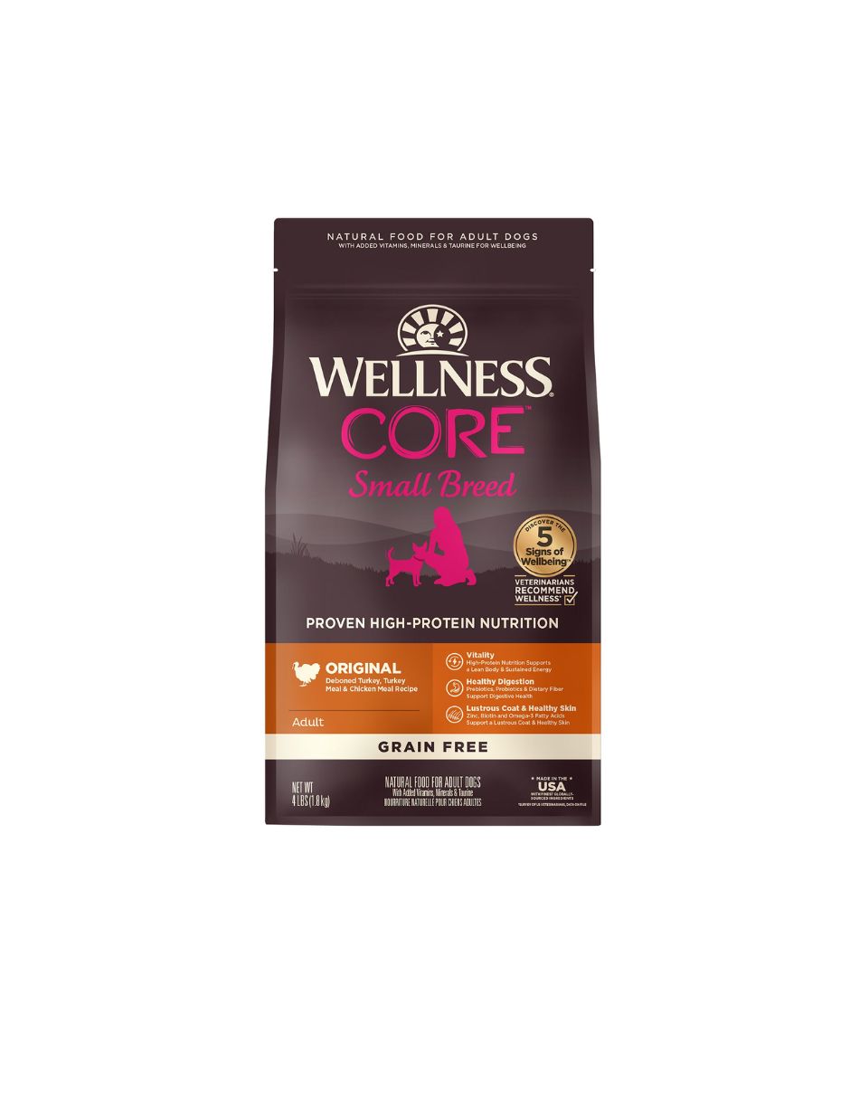 Alimento seco para perros adultos de razas pequeñas Wellness® CORE®: fórmula original, natural y sin cereales