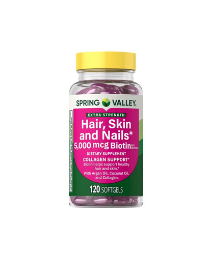 Spring Valley suplemento para cabello, piel y uñas cápsulas 5000 mcg, 120 unidades