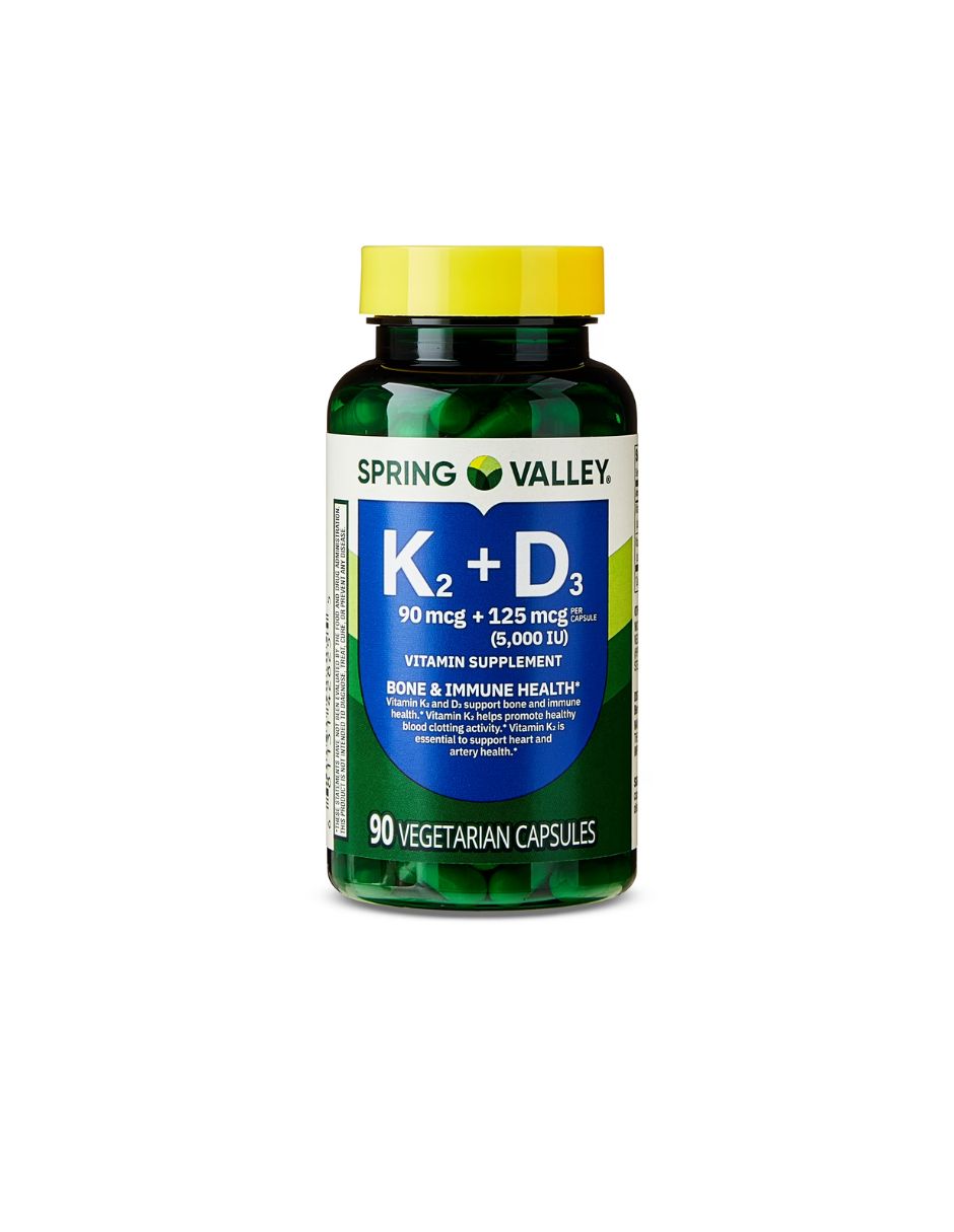 Spring Valley Vitamina K2 (90 mcg) + D3 (125 mcg) Cápsulas vegetarianas, 90 unidades