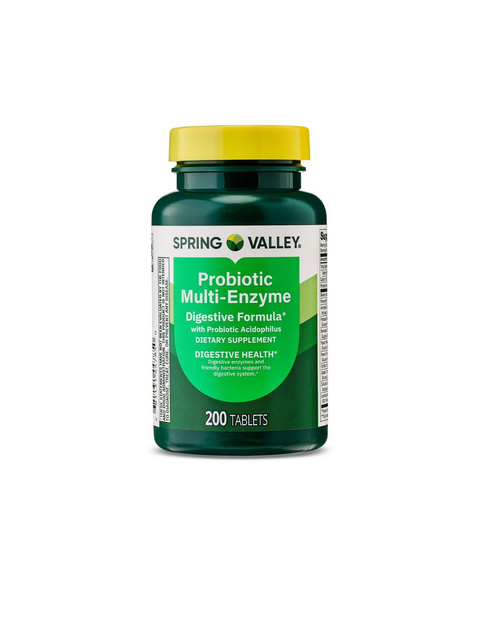 Spring Valley Probiotic Multi-Enzyme Formula Digestiva Tabletas, 200 unidades
