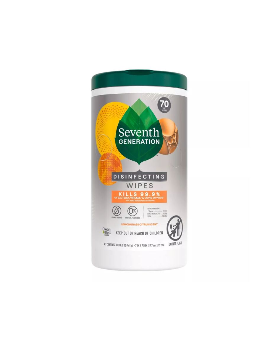 Toallitas desinfectantes Seventh Generation multiusos, cítricos, 70 unidades