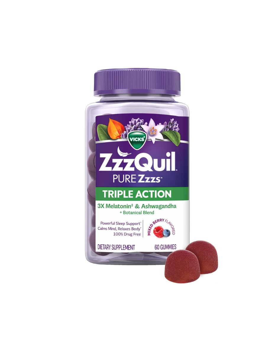 Vicks Zzzquil Triple acción melatonina ayuda para dormir, 6 mg, 60 gomitas