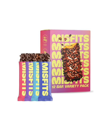 Misfits Barras de proteínas veganas paquete variado de 12 con 4 sabores
