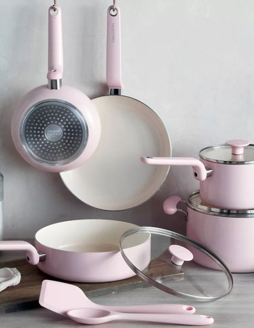 Batería de Cocina Cerámica GreenPan Rio 10 Piezas Rosa