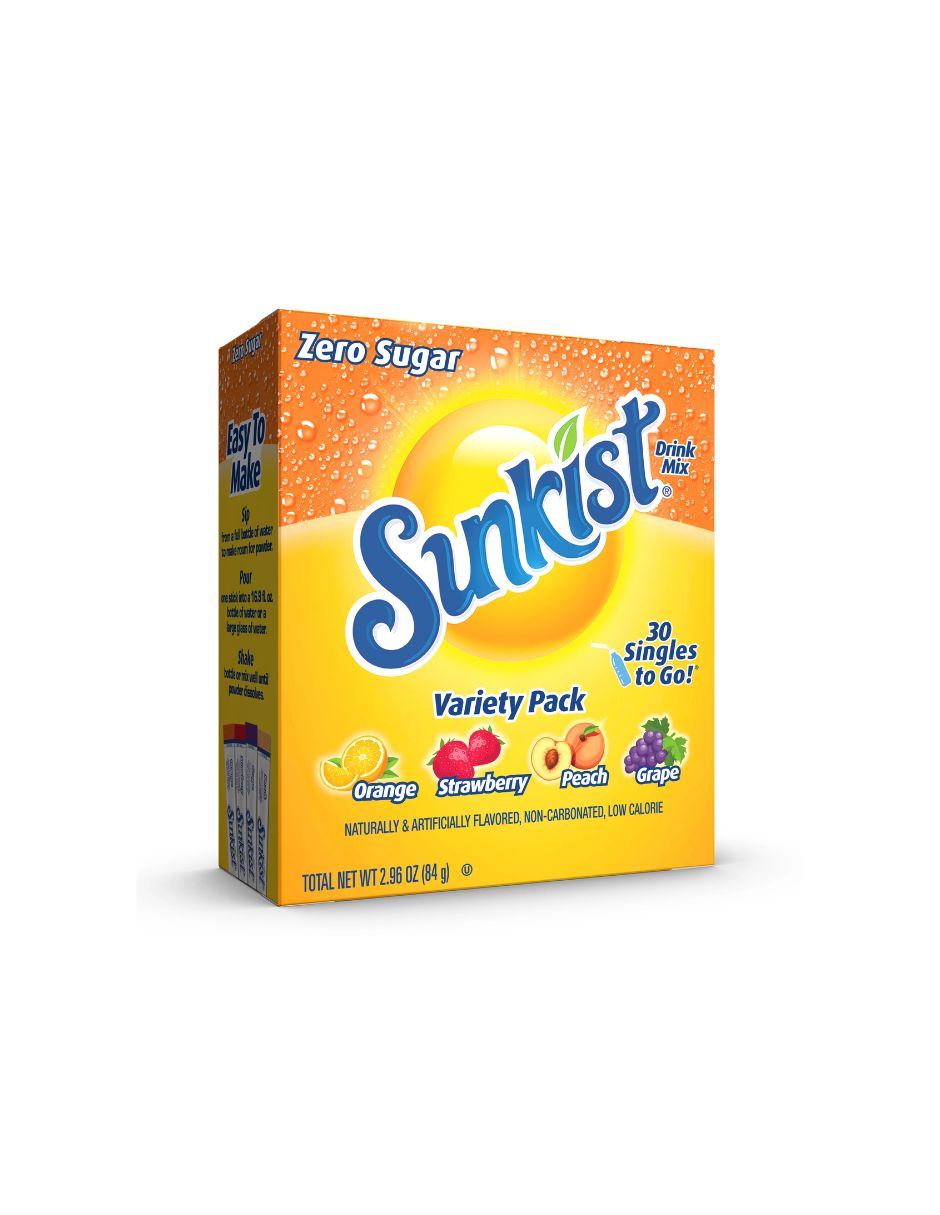 Sunkist Mezcla de bebidas en polvo, 30 paquetes con variedad de sabores