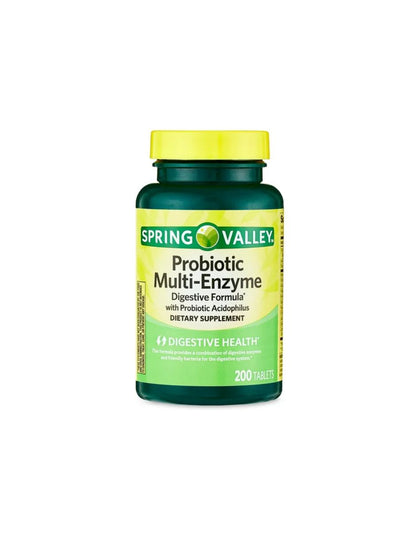 Spring Valley Probiotic Multi-Enzyme Formula Digestiva Tabletas, 200 unidades