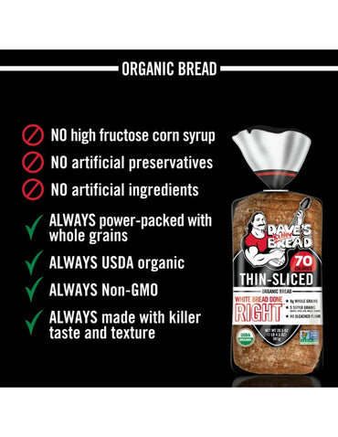 Dave's Killer Bread White Bread Done Right Pan orgánico en rodajas finas 581gr