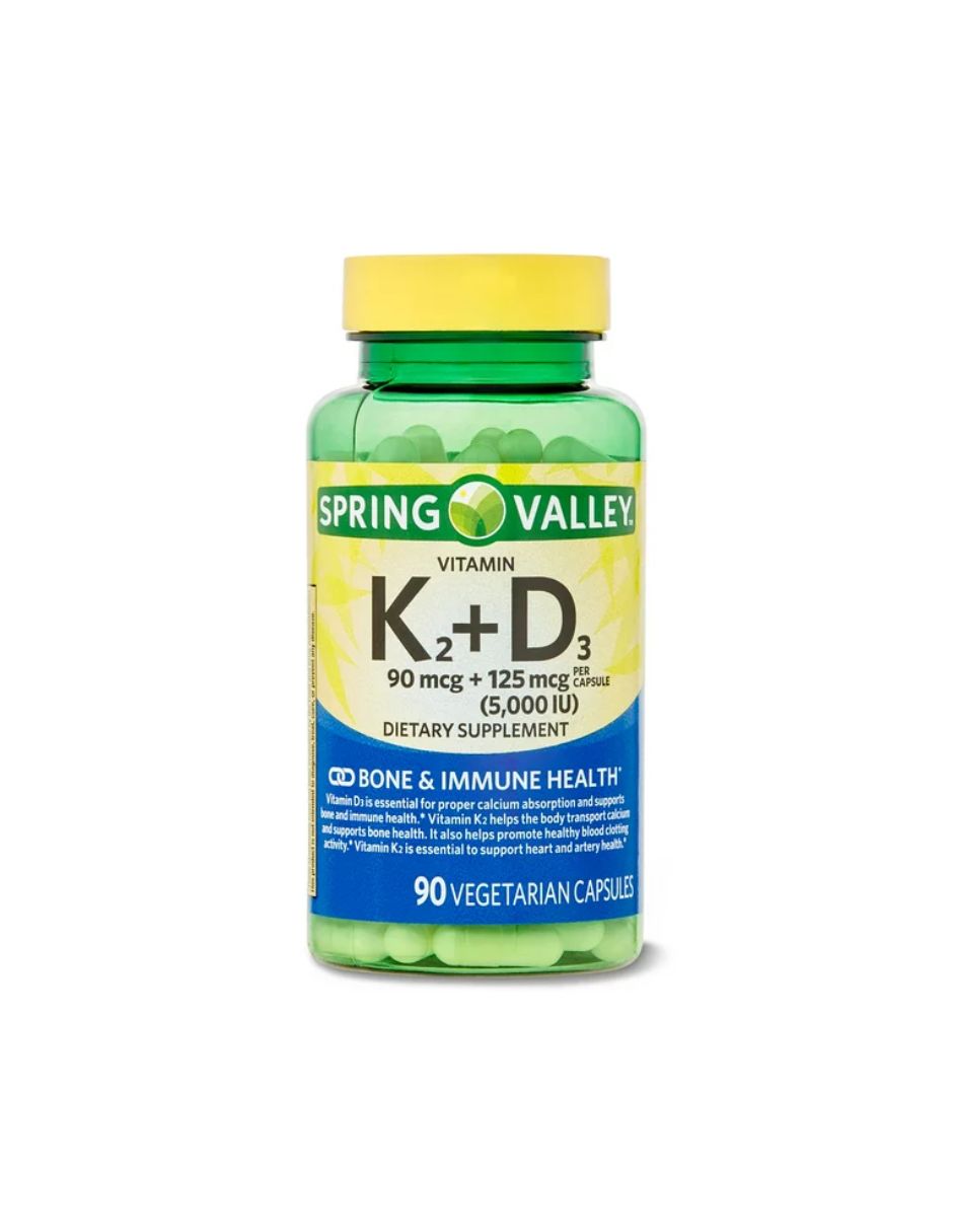 Spring Valley Vitamina K2 (90 mcg) + D3 (125 mcg) Cápsulas vegetarianas, 90 unidades