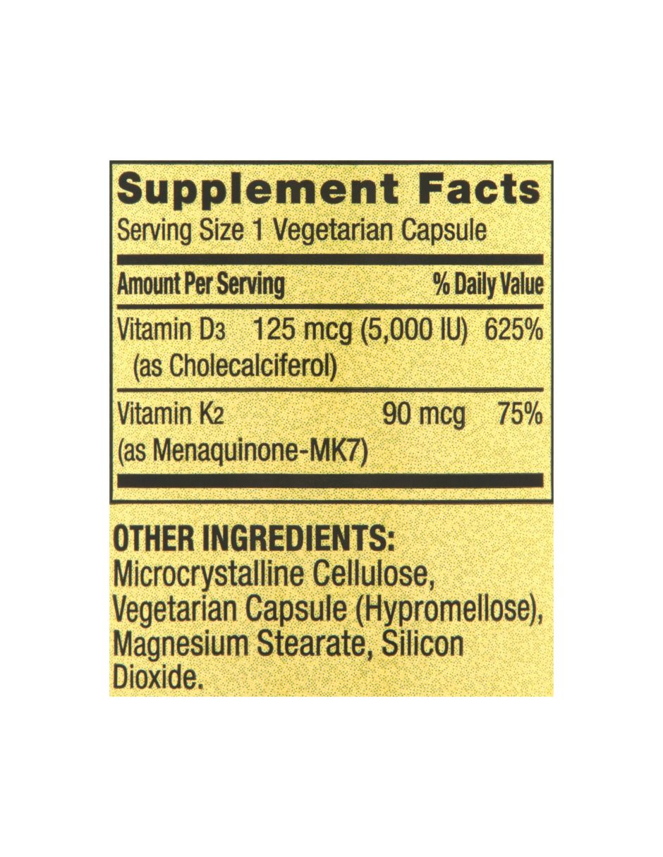 Spring Valley Vitamina K2 (90 mcg) + D3 (125 mcg) Cápsulas vegetarianas, 90 unidades