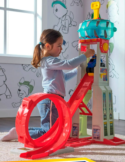 PAW Patrol: Ruedas de Rescate Super Loop Tower HQ con Luces, Sonidos, Vehículo y Figura